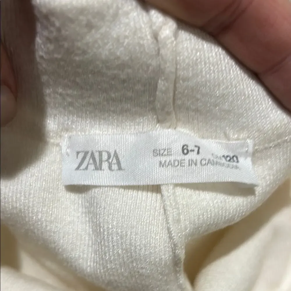 Zara 6/7 Kids Cream Pants knit elastic waist wide leg pants viscose poly euc